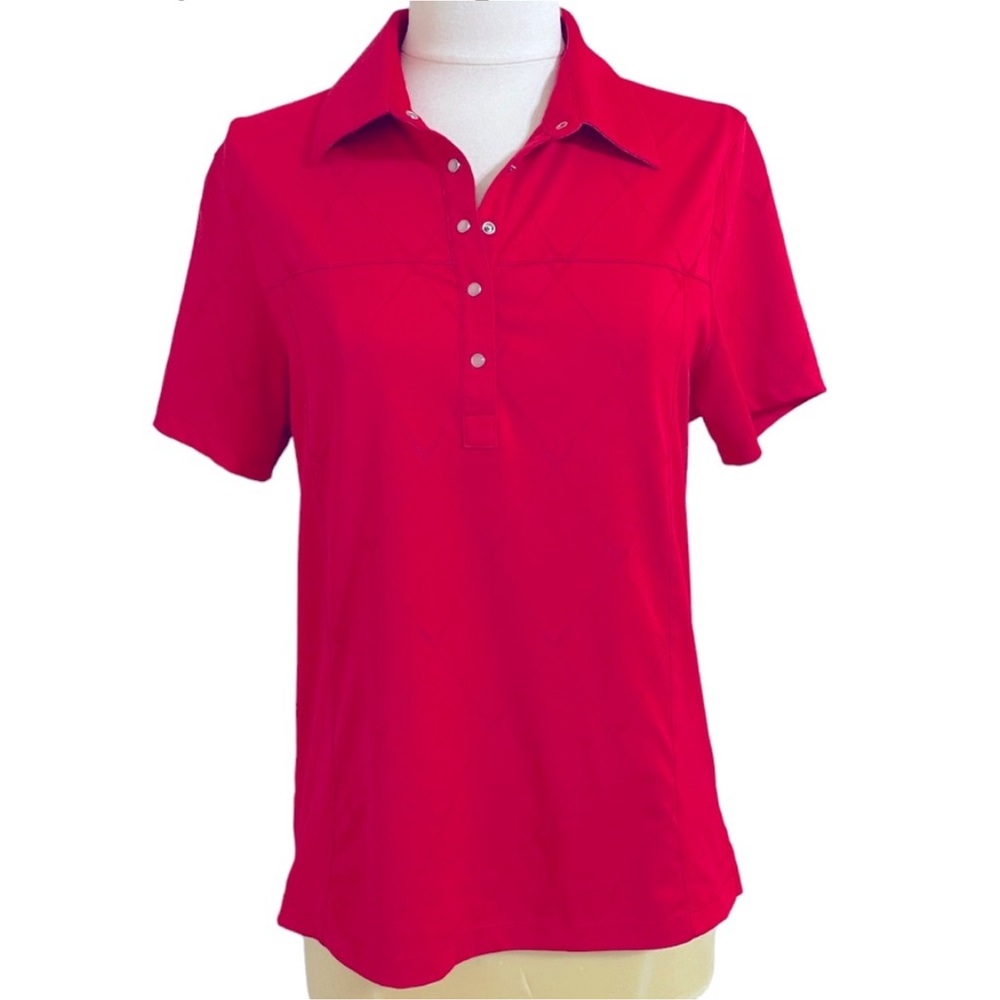 CALLAWAY Womens Red Short Sleeve Snap Front Activewear Golf Shirt Size Small